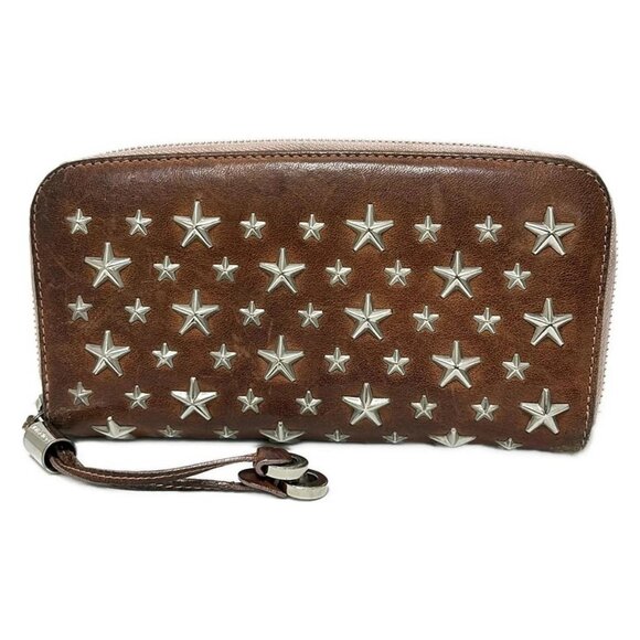 Auth JIMMY CHOO Philippa - Dark Brown Silver Leather Hardware Long Wallet - Picture 1 of 7